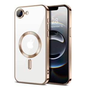 For Apple iPhone 16e MagSafe Magnetic Case with HaloLock Shockproof Military Grade Protection Back Clear Protective Cover (Rose Gold)