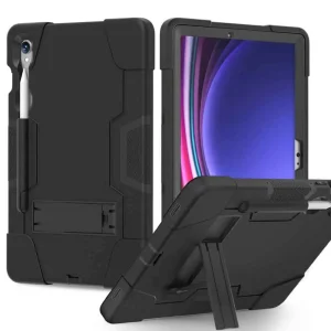 For Galaxy Tab S9 Hybrid Fancy Kickstand 3 in 1 Shockproof Heavy Duty Hybrid Hard Protective Case (Black)