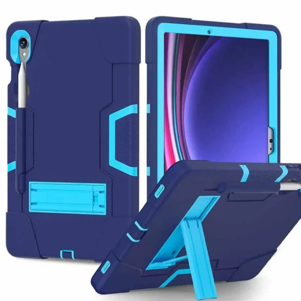 For Galaxy Tab S9 Hybrid Fancy Kickstand 3 in 1 Shockproof Heavy Duty Hybrid Hard Protective Case (Navy Blue)