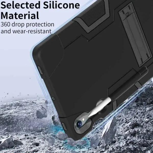 For Galaxy Tab S9 Hybrid Fancy Kickstand 3 in 1 Shockproof Heavy Duty Hybrid Hard Protective Case (Black)