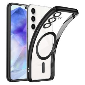 For Samsung Galaxy A55 MagSafe Magnetic Cover with HaloLock Shockproof Clear Protective Case (Black)