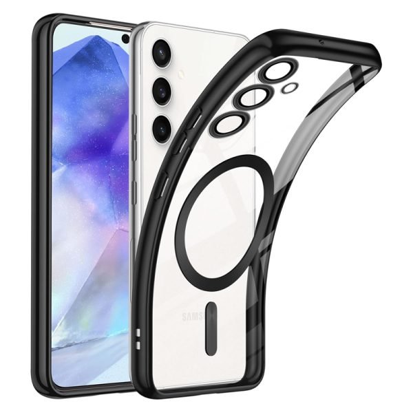 For Samsung Galaxy A55 MagSafe Magnetic Cover with HaloLock Shockproof Clear Protective Case (Black)