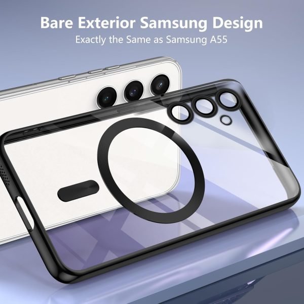 For Samsung Galaxy A55 MagSafe Magnetic Cover with HaloLock Shockproof Clear Protective Case (Black)
