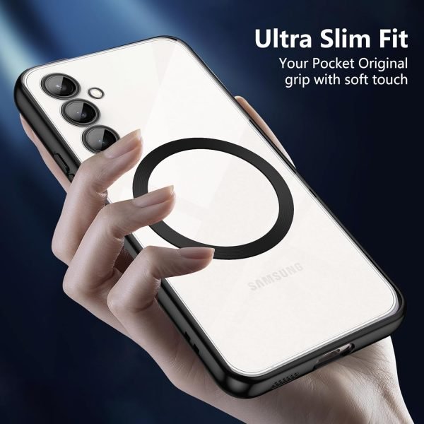 For Samsung Galaxy A55 MagSafe Magnetic Cover with HaloLock Shockproof Clear Protective Case (Black)