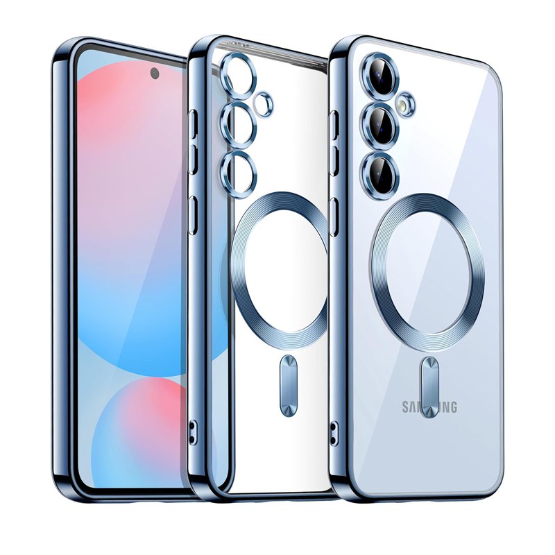 For Samsung Galaxy A55 MagSafe Magnetic Cover with HaloLock Shockproof Clear Protective Case (Blue)
