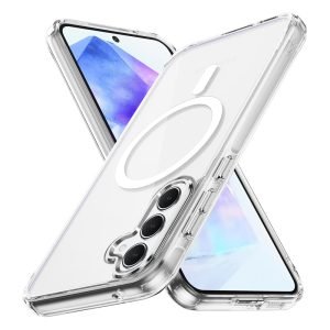For Samsung Galaxy A55 MagSafe Magnetic Cover with HaloLock Shockproof Clear Protective Case (Silver)