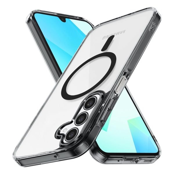 For Samsung Galaxy A56 MagSafe Magnetic Cover with HaloLock Shockproof Clear Protective Case (Black)