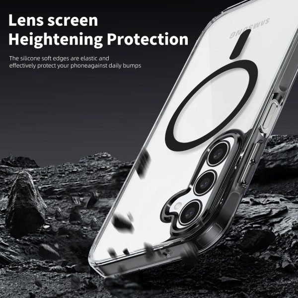 For Samsung Galaxy A56 MagSafe Magnetic Cover with HaloLock Shockproof Clear Protective Case (Black)