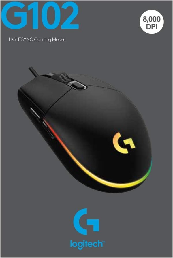 Logitech G102 2nd Gen Light Sync Gaming Mouse Wired 8000 DPI 6 Programmable Buttons RGB - Black