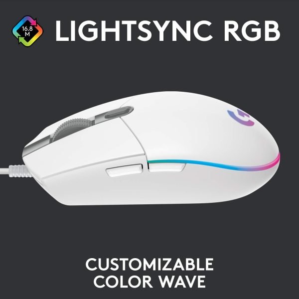 Logitech G102 2nd Gen Light Sync Gaming Mouse Wired 8000 DPI 6 Programmable Buttons RGB - White