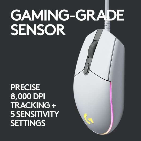 Logitech G102 2nd Gen Light Sync Gaming Mouse Wired 8000 DPI 6 Programmable Buttons RGB - White