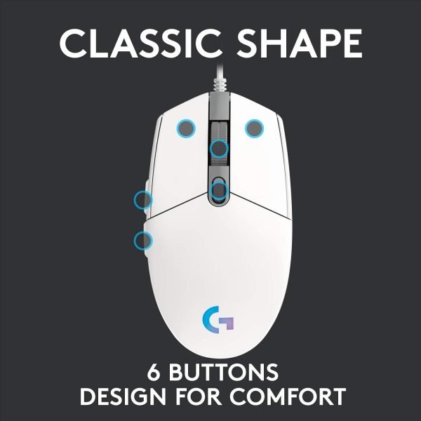 Logitech G102 2nd Gen Light Sync Gaming Mouse Wired 8000 DPI 6 Programmable Buttons RGB - White