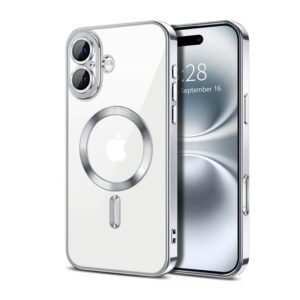 For Apple iPhone 16 MagSafe Magnetic Case with HaloLock Shockproof Military Grade Protection Back Clear Protective Cover (Silver)