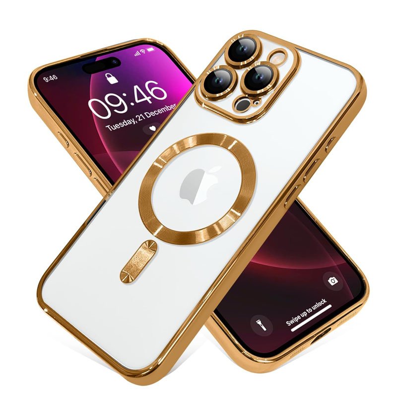 For Apple iPhone 16 Pro Max MagSafe Magnetic Case with HaloLock Shockproof Military Grade Protection Back Clear Protective Cover (Gold)