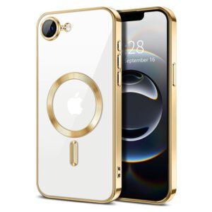 For Apple iPhone 16e MagSafe Magnetic Case with HaloLock Shockproof Military Grade Protection Back Clear Protective Cover (Gold)
