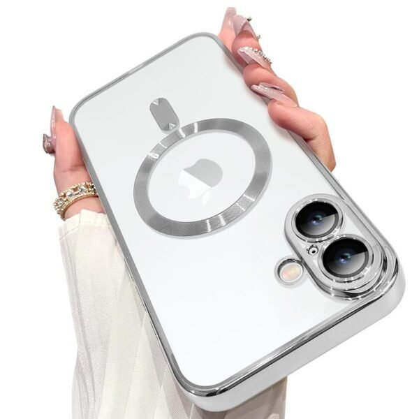For Apple iPhone 16 Plus MagSafe Magnetic Case with HaloLock Shockproof Military Grade Protection Back Clear Protective Cover (Silver) - Image 2