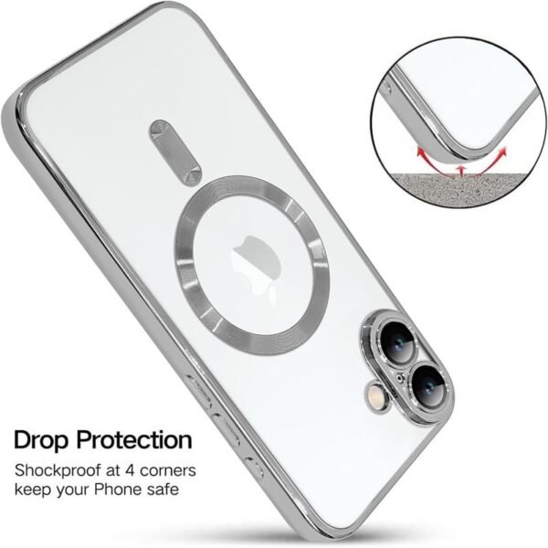 For Apple iPhone 16 Plus MagSafe Magnetic Case with HaloLock Shockproof Military Grade Protection Back Clear Protective Cover (Silver) - Image 8