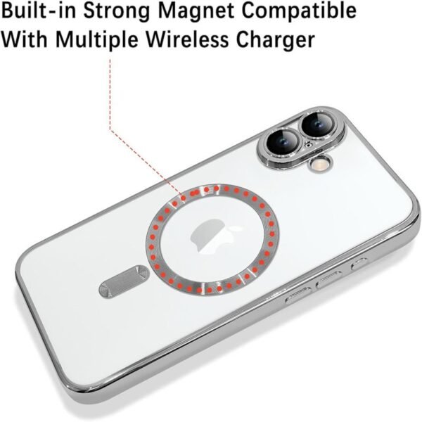 For Apple iPhone 16 Plus MagSafe Magnetic Case with HaloLock Shockproof Military Grade Protection Back Clear Protective Cover (Silver) - Image 9
