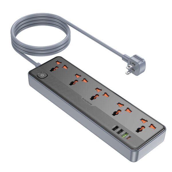 BOROFONE BAC5A Lord Power Strip with 5 Outlets, 3 USB Ports and 1 Type-C Port PD20W 1C3A - Black