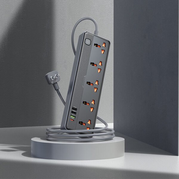 BOROFONE BAC5A Lord Power Strip with 5 Outlets, 3 USB Ports and 1 Type-C Port PD20W 1C3A - Black