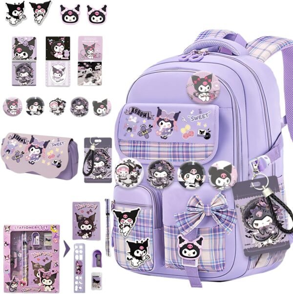 Cartoon Sanrio Cinnamoroll Student Backpack Campus, Cute Fashion Printing, Primary School Bag, Kawaii Large Capacity - Purple