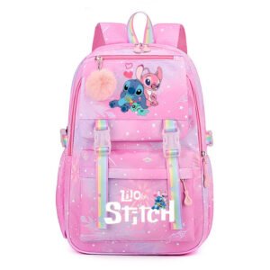 Stitch School Bags for Girls - Cute and Durable Backpack Women Daypack Kids Bags Kawaii Female Large Capacity Backpack - Pink