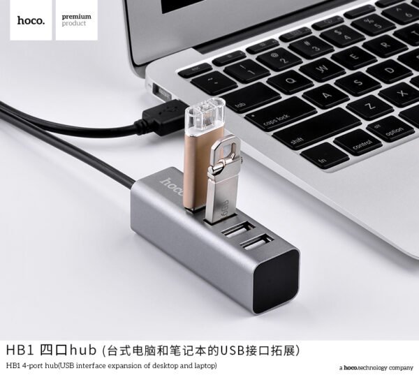 USB hub “HB1” USB-A to four ports USB 2.0 charging and data sync - Black