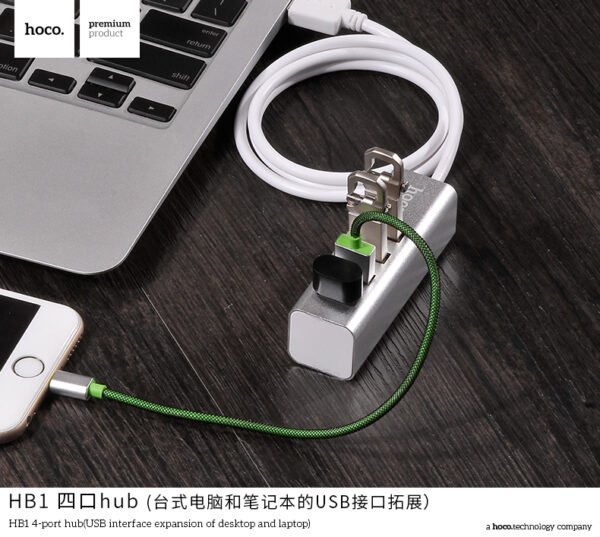 USB hub “HB1” USB-A to four ports USB 2.0 charging and data sync - Black
