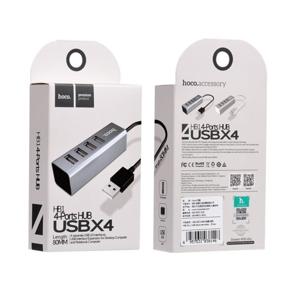 USB hub “HB1” USB-A to four ports USB 2.0 charging and data sync - Black - Image 3