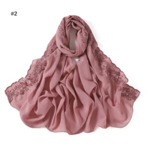 Embroidery Lace Chiffon Hijabs for women Vine Heavy Pearl Industry Edge Long Scarf Light Scarf Headscarf Shawl Turban Ramadan