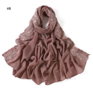 Embroidery Lace Chiffon Hijabs for women Vine Heavy Pearl Industry Edge Long Scarf Light Scarf Headscarf Shawl Turban Ramadan - Ashes