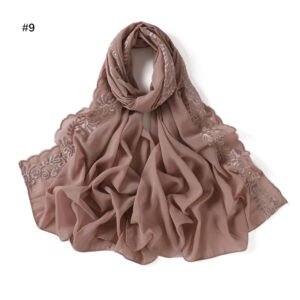 Embroidery Lace Chiffon Hijabs for women Vine Heavy Pearl Industry Edge Long Scarf Light Scarf Headscarf Shawl Turban Ramadan - Cookies