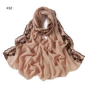 Embroidery Lace Chiffon Hijabs for women Vine Heavy Pearl Industry Edge Long Scarf Light Scarf Headscarf Shawl Turban Ramadan - Nude