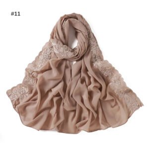 Embroidery Lace Chiffon Hijabs for women Vine Heavy Pearl Industry Edge Long Scarf Light Scarf Headscarf Shawl Turban Ramadan - linen