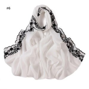 Embroidery Lace Chiffon Hijabs for women Vine Heavy Pearl Industry Edge Long Scarf Light Scarf Headscarf Shawl Turban Ramadan