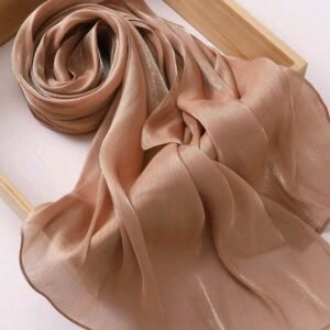 Premium Soft Shimmer Hijab Head Scarf for Islamic Muslim Hair Wraps Women Lightweight Scarves Sheer Crepe Shawl - Beige