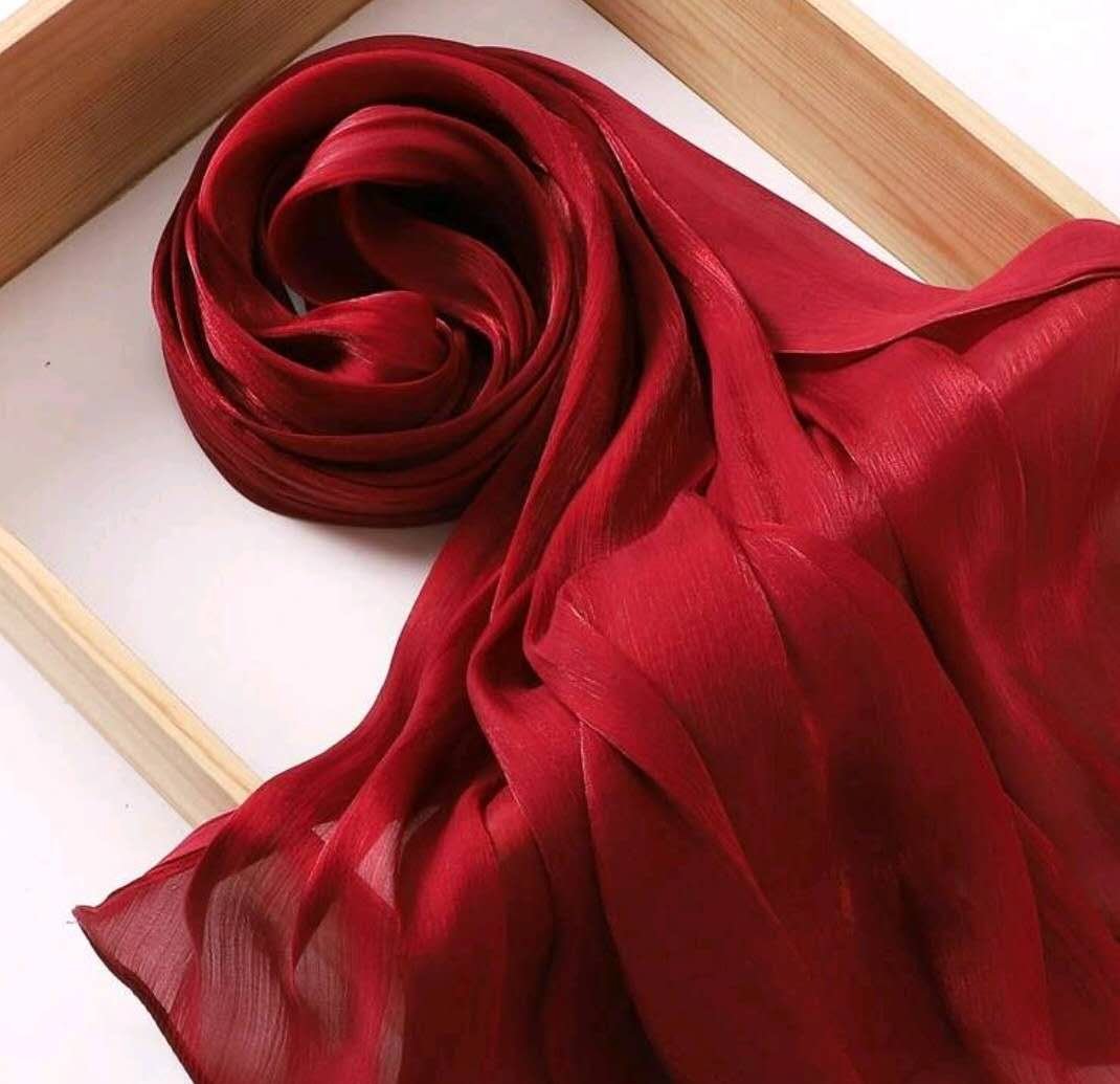 Premium Soft Shimmer Hijab Head Scarf for Islamic Muslim Hair Wraps Women Lightweight Scarves Sheer Crepe Shawl - Cherry Red