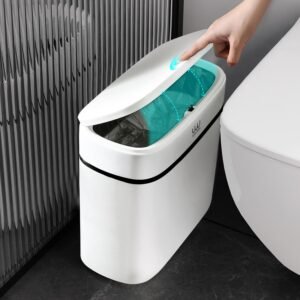 10 Litre Trash Can with Press Top Lid，Plastic Garbage Bin | Slim Wastebasket for Bathroom, Kitchen, Toilet, Office, Room,Bedroom