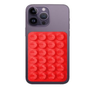 Multi-Function Silicone Suction Cup Phone Holder Double Sided 24 Suction Holder Back of Phone Multifunctional Sticky, Anti-Slip for Mirror Glass Car Selfies Videos- Red