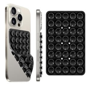 Multi-Function Silicone Suction Cup Phone Holder Double Sided 24 Suction Holder Back of Phone Multifunctional Sticky, Anti-Slip for Mirror Glass Car Selfies Videos- Black