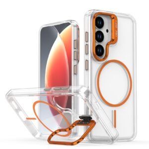 For Samsung Galaxy S26 Magnetic Case Clear MagSafe Cover with Ring Stand - Orange